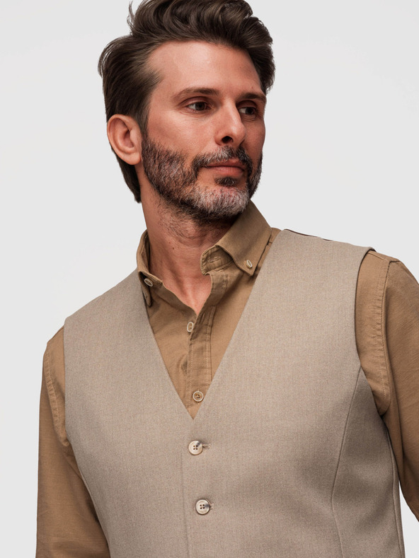 Ombre Clothing Klasická pánska vesta s podšívkou - béžová V1 V64 Ombre Clothing