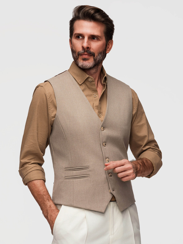 Ombre Clothing Klasická pánska vesta s podšívkou - béžová V1 V64 Ombre Clothing
