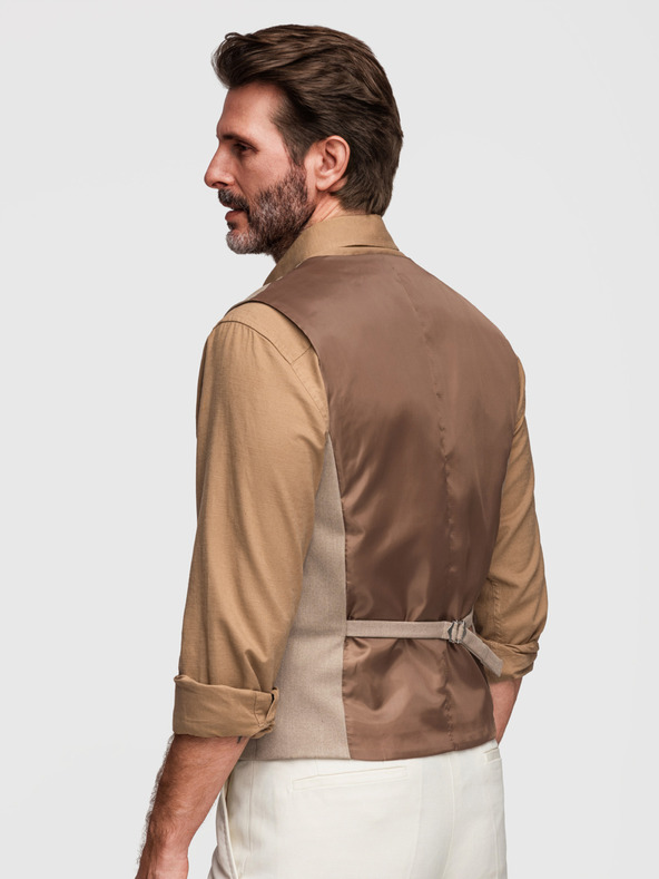 Ombre Clothing Klasická pánska vesta s podšívkou - béžová V1 V64 Ombre Clothing