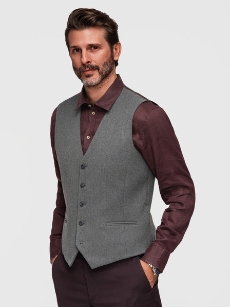 Ombre Clothing Pánska klasická obleková vesta s podšívkou - grafitová V3 V64 Ombre Clothing