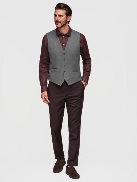 Ombre Clothing Pánska klasická obleková vesta s podšívkou - grafitová V3 V64 Ombre Clothing