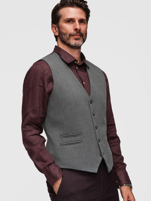 Ombre Clothing Pánska klasická obleková vesta s podšívkou - grafitová V3 V64 Ombre Clothing