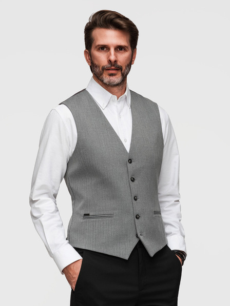 Ombre Clothing Elegantná klasická pánska vesta v tvare rybej kosti SLIM FIT - sivá V1 V65 Ombre Clothing