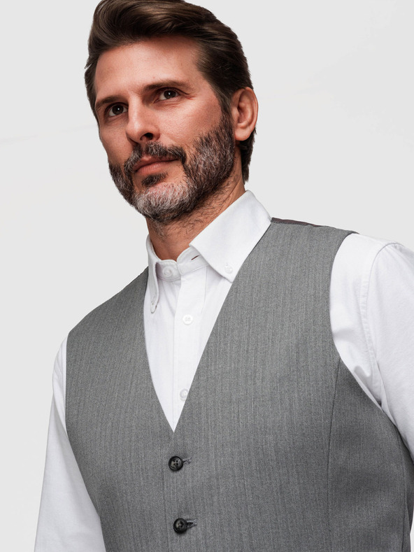Ombre Clothing Elegantná klasická pánska vesta v tvare rybej kosti SLIM FIT - sivá V1 V65 Ombre Clothing