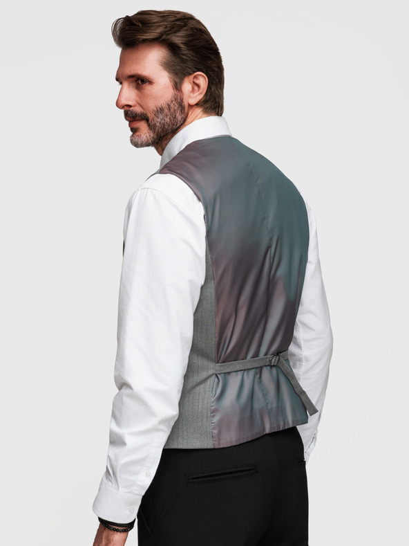 Ombre Clothing Elegantná klasická pánska vesta v tvare rybej kosti SLIM FIT - sivá V1 V65 Ombre Clothing