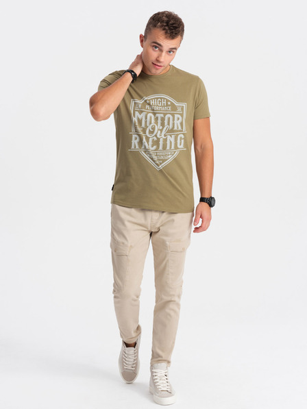 Ombre Clothing Khaki pánske tričko Ombre Oblečenie