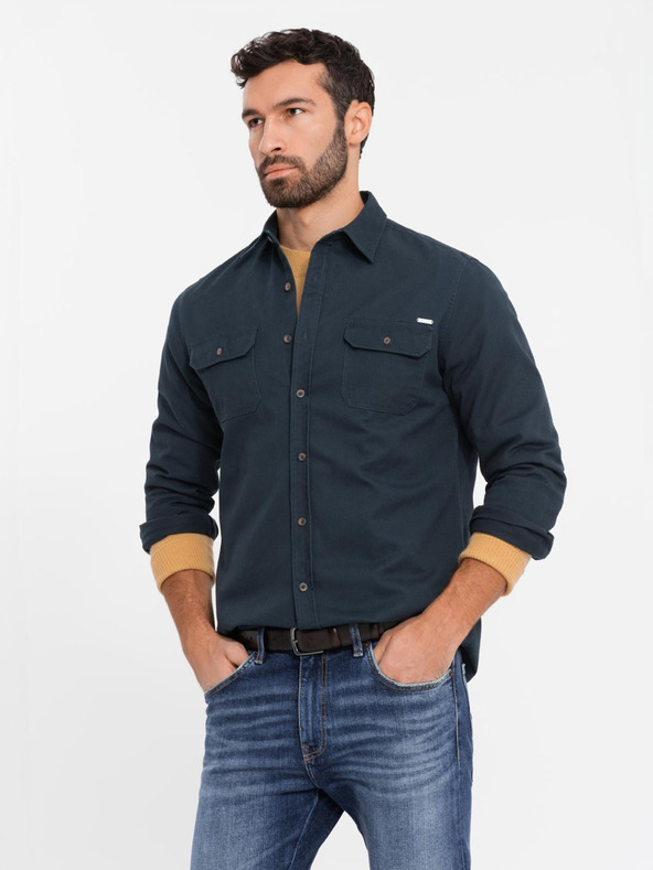 Ombre Clothing Tmavomodrá pánska košeľa Ombre Clothing na vrchné oblečenie