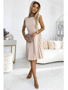 numoco Plisované šaty s krátkym rukávom a opaskom - béžové Numoco LILA
