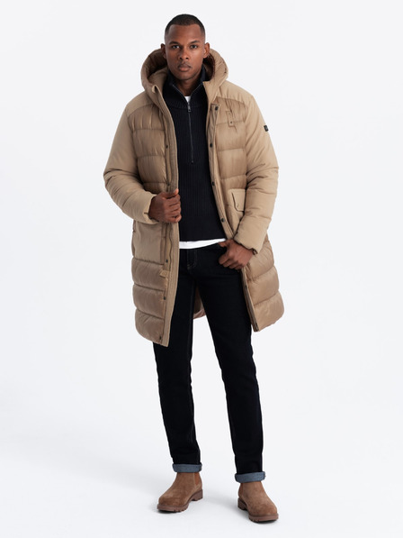 Ombre Clothing Pánska prešívaná dlhá bunda s veľkými vreckami Ombre Oblečenie