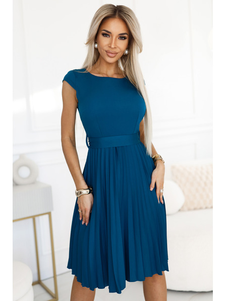 numoco Numoco Klasické šaty na ramienka s krátkym rukávom a opaskom