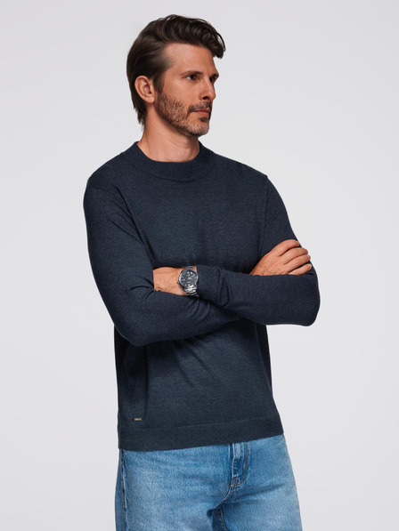 Ombre Clothing Pánsky pletený polovičný rolák s viskózou - tmavomodrý V4 OM-SWTN-0125 Ombre Oblečenie