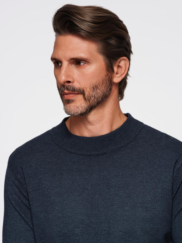 Ombre Clothing Pánsky pletený polovičný rolák s viskózou - tmavomodrý V4 OM-SWTN-0125 Ombre Oblečenie