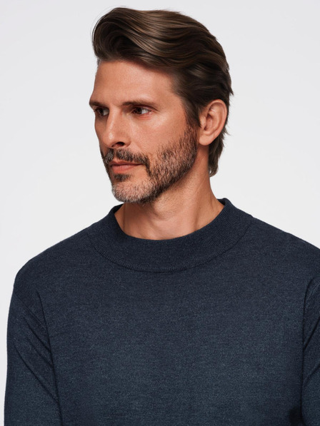 Ombre Clothing Pánsky pletený polovičný rolák s viskózou - tmavomodrý V4 OM-SWTN-0125 Ombre Oblečenie