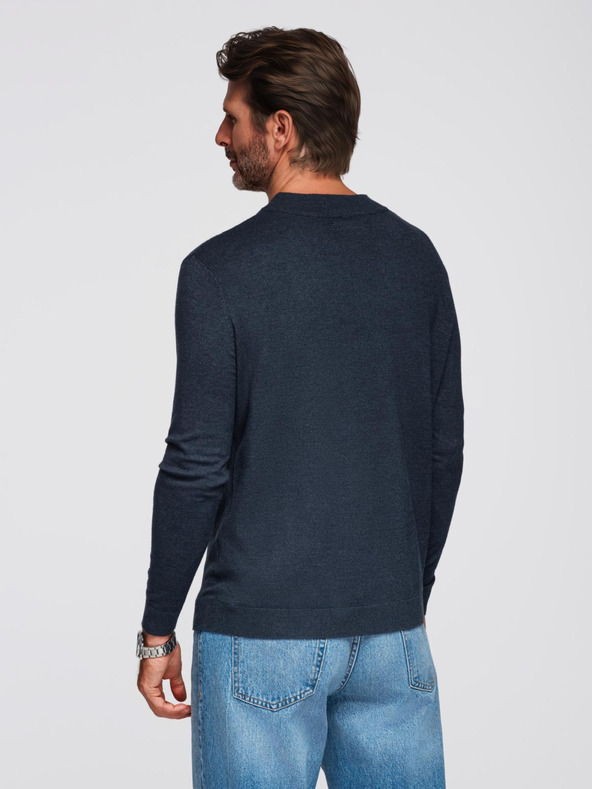 Ombre Clothing Pánsky pletený polovičný rolák s viskózou - tmavomodrý V4 OM-SWTN-0125 Ombre Oblečenie