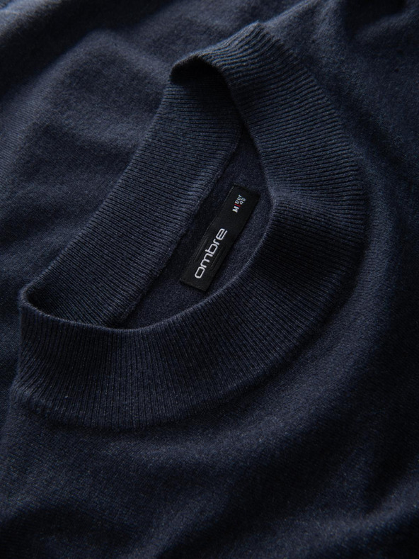 Ombre Clothing Pánsky pletený polovičný rolák s viskózou - tmavomodrý V4 OM-SWTN-0125 Ombre Oblečenie