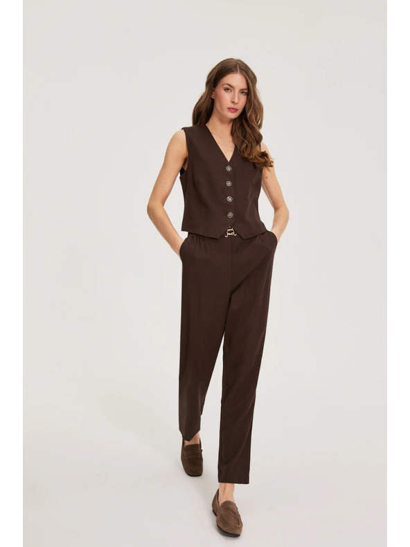 Moodo Nohavice s prímiešaninou ľanu hnedé Moodo