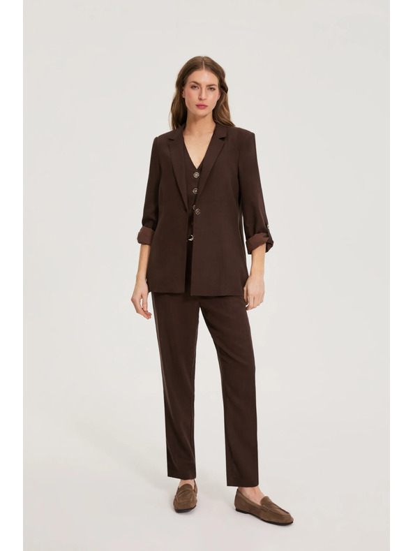 Moodo Nohavice s prímiešaninou ľanu hnedé Moodo