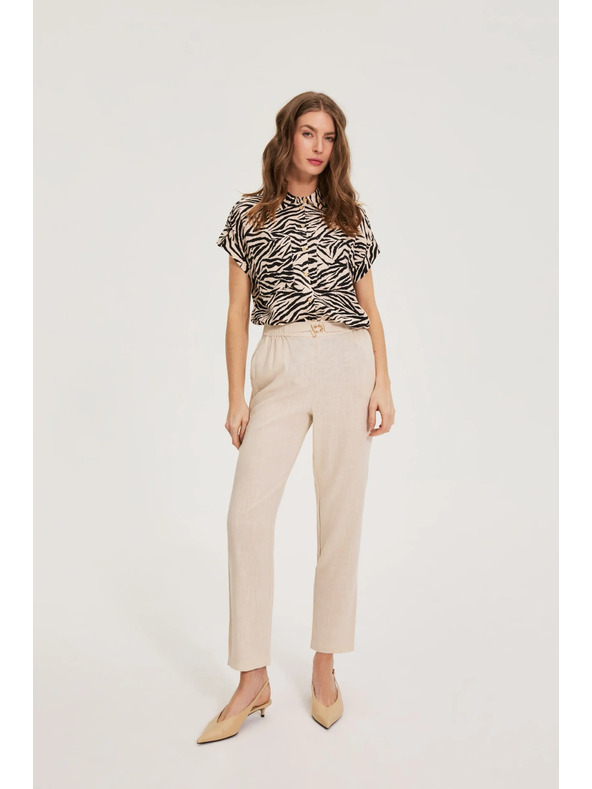 Moodo Nohavice s prímiešaninou ľanu béžové Moodo