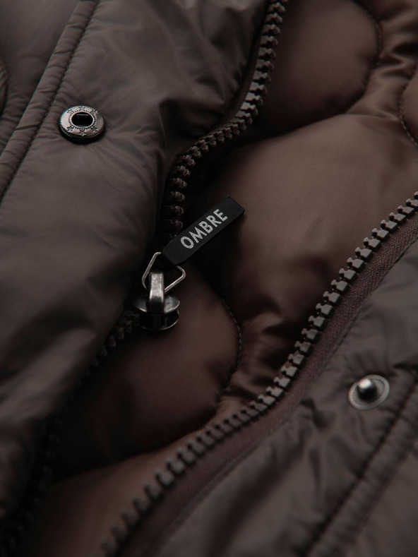 Ombre Clothing Pánska prešívaná bunda košeľového strihu - khaki V3 OM-JALP-0215 Ombre Clothing