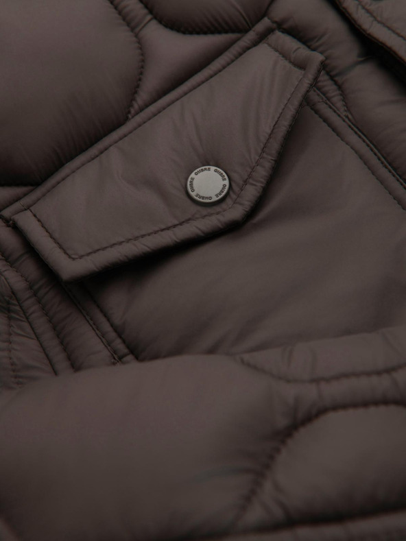 Ombre Clothing Pánska prešívaná bunda košeľového strihu - khaki V3 OM-JALP-0215 Ombre Clothing