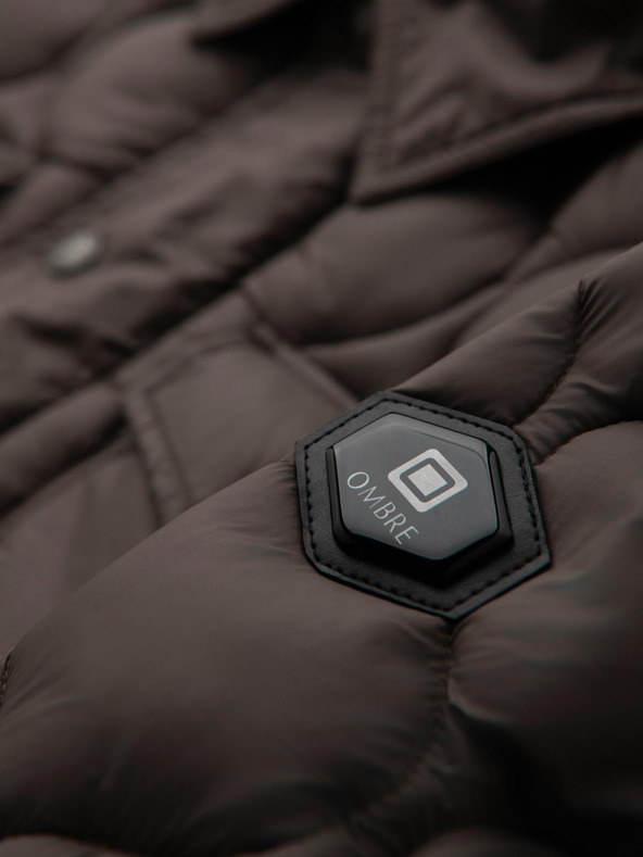 Ombre Clothing Pánska prešívaná bunda košeľového strihu - khaki V3 OM-JALP-0215 Ombre Clothing