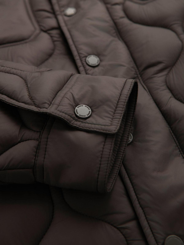 Ombre Clothing Pánska prešívaná bunda košeľového strihu - khaki V3 OM-JALP-0215 Ombre Clothing