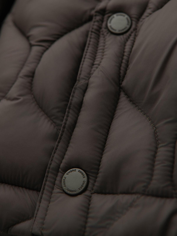 Ombre Clothing Pánska prešívaná bunda košeľového strihu - khaki V3 OM-JALP-0215 Ombre Clothing