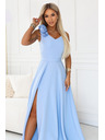 numoco Elegantné večerné maxi šaty s rozparkom a ružami - svetlo modrá