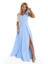 numoco Elegantné večerné maxi šaty s rozparkom a ružami - svetlo modrá