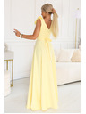 numoco Elegantné večerné maxi šaty s rozparkom a ružami - maslenková žltá