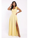 numoco Elegantné večerné maxi šaty s rozparkom a ružami - maslenková žltá