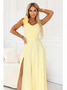 numoco Elegantné večerné maxi šaty s rozparkom a ružami - maslenková žltá