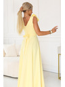 numoco Elegantné večerné maxi šaty s rozparkom a ružami - maslenková žltá