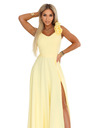 numoco Elegantné večerné maxi šaty s rozparkom a ružami - maslenková žltá