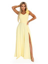 numoco Elegantné večerné maxi šaty s rozparkom a ružami - maslenková žltá