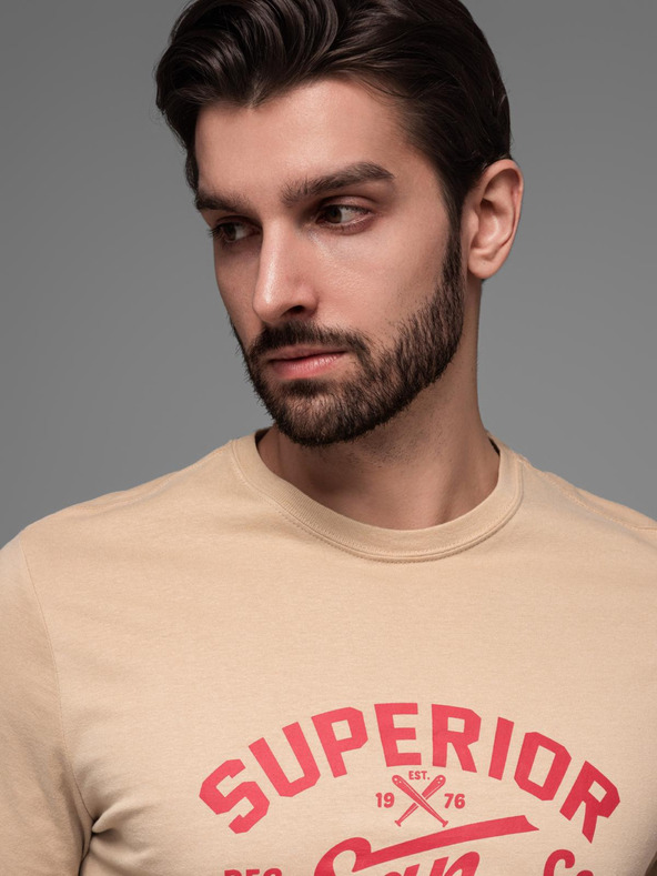 Ombre Clothing Béžové pánske tričko Ombre Clothing