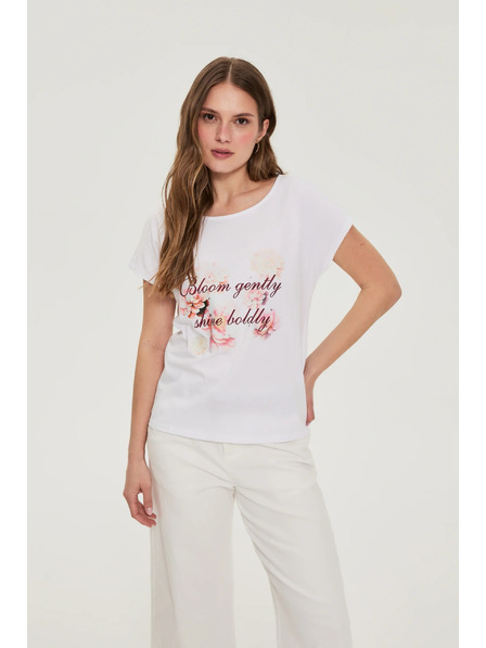 Moodo Bavlnená blúzka s potlačou biela Moodo