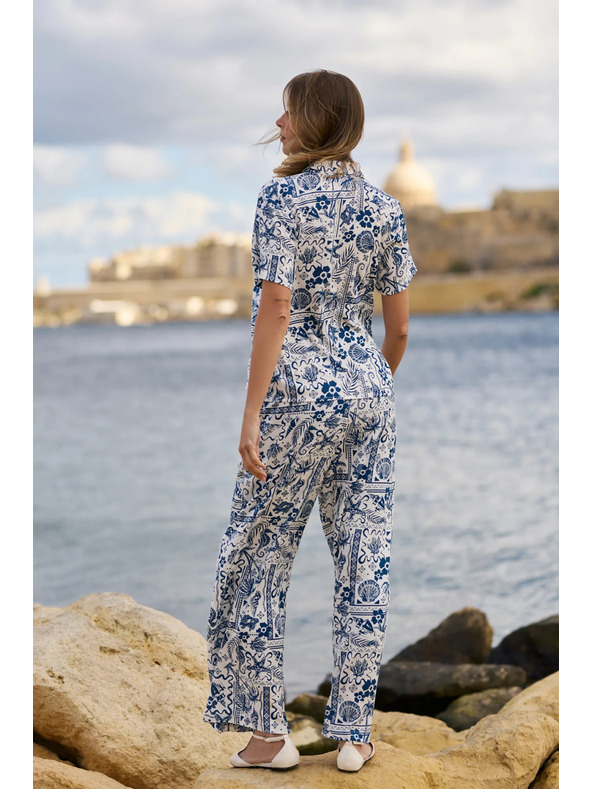 Moodo Nohavice z viskózy s potlačou námorníckej modrej farby Moodo