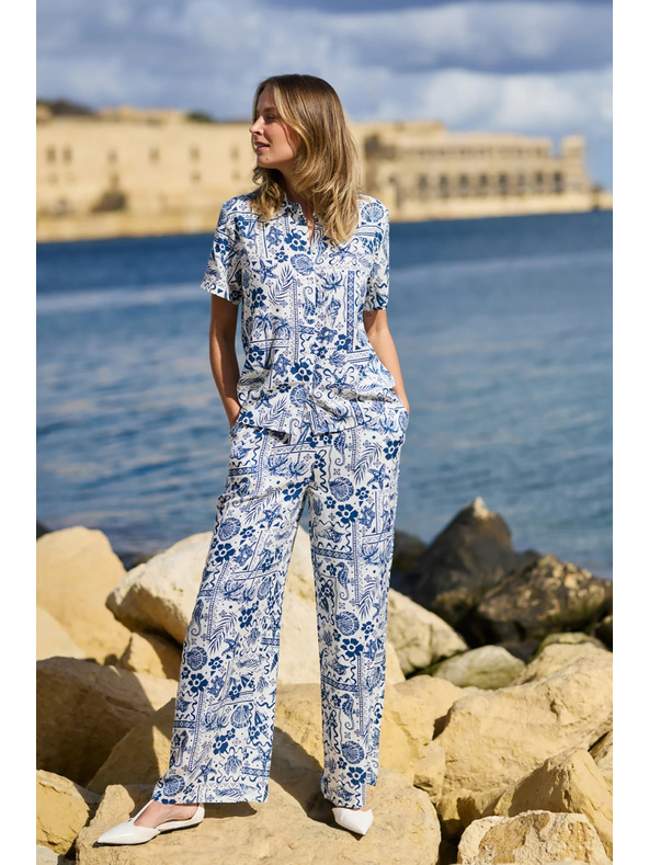 Moodo Nohavice z viskózy s potlačou námorníckej modrej farby Moodo