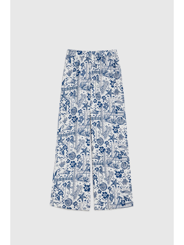 Moodo Nohavice z viskózy s potlačou námorníckej modrej farby Moodo