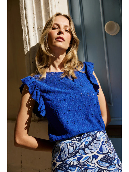 Moodo Blúzka s volánkom na rukávoch modrá Moodo