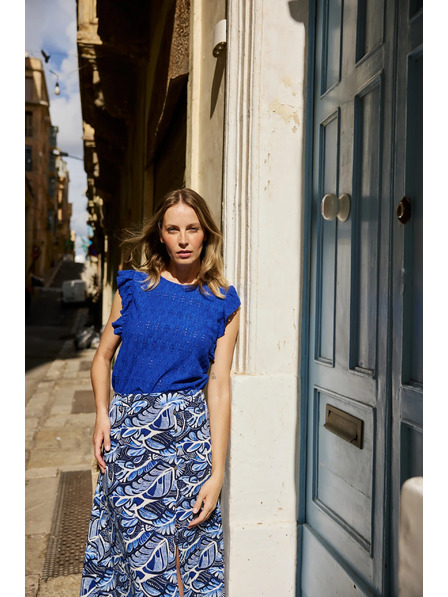 Moodo Blúzka s volánkom na rukávoch modrá Moodo