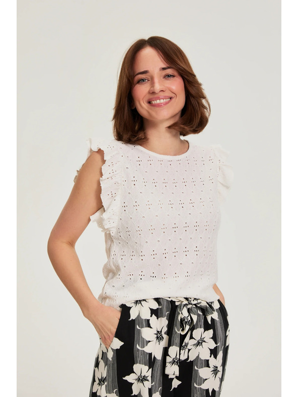 Moodo Blúzka s volánkom na rukávoch biela Moodo