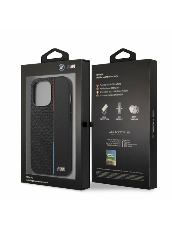BMW BMW PU Triangles Tricolor Line Zadný Kryt pre iPhone 13 Pro Max Black