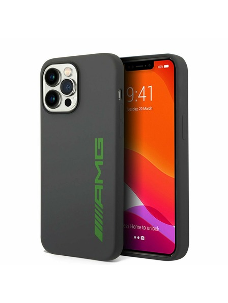 AMG AMG Liquid Silicone Green Logo Zadný Kryt pre iPhone 14 Pro Grey
