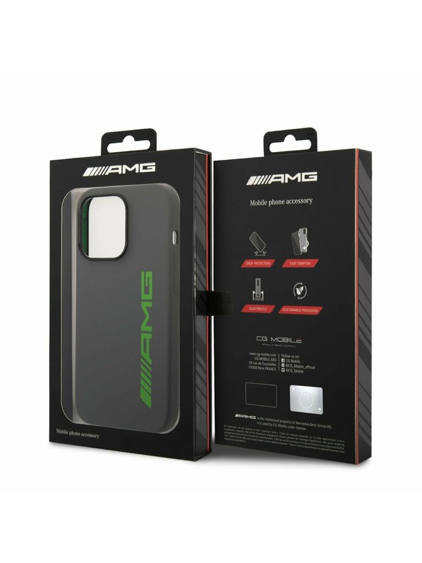 AMG AMG Liquid Silicone Green Logo Zadný Kryt pre iPhone 14 Pro Grey