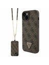 Guess Guess PU 4G Strass Triangle Metal Logo Zadný Kryt + Crossbody Popruh pre iPhone 15 Plus Brown