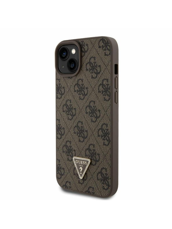 Guess Guess PU 4G Strass Triangle Metal Logo Zadný Kryt + Crossbody Popruh pre iPhone 15 Plus Brown
