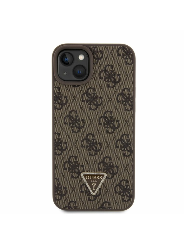 Guess Guess PU 4G Strass Triangle Metal Logo Zadný Kryt + Crossbody Popruh pre iPhone 15 Plus Brown