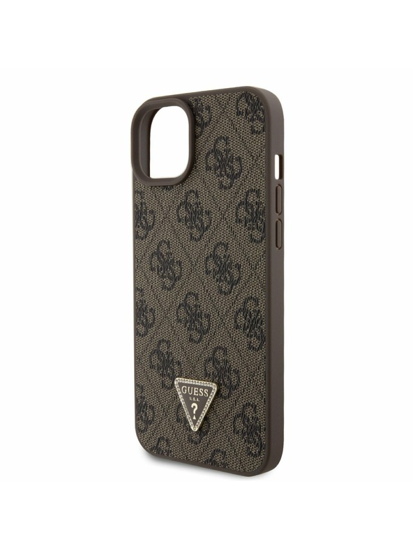 Guess Guess PU 4G Strass Triangle Metal Logo Zadný Kryt + Crossbody Popruh pre iPhone 15 Plus Brown